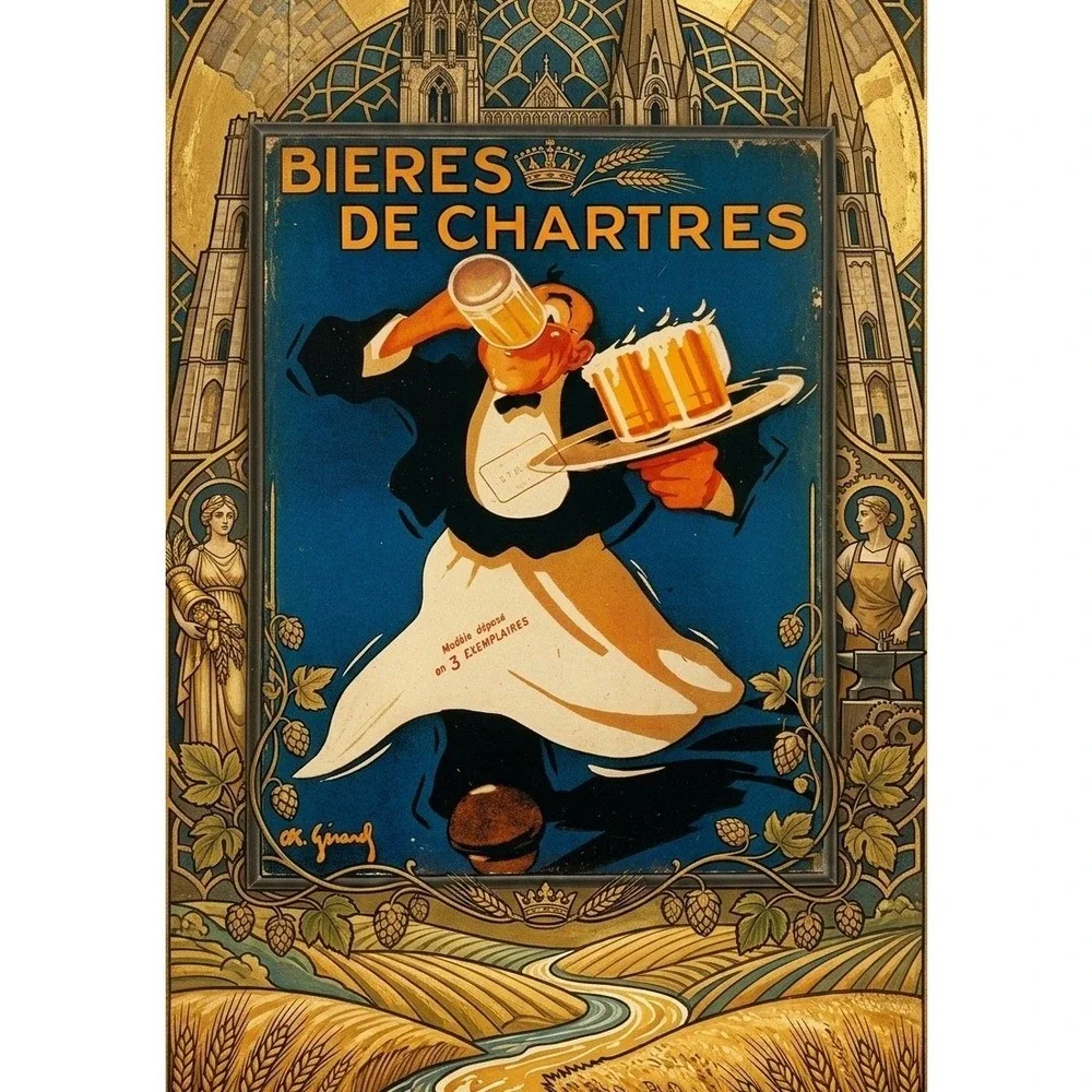 Bieres de Chartres O.K. Gerard‎ Vintage Decoupage Wood Sign French Beer Art